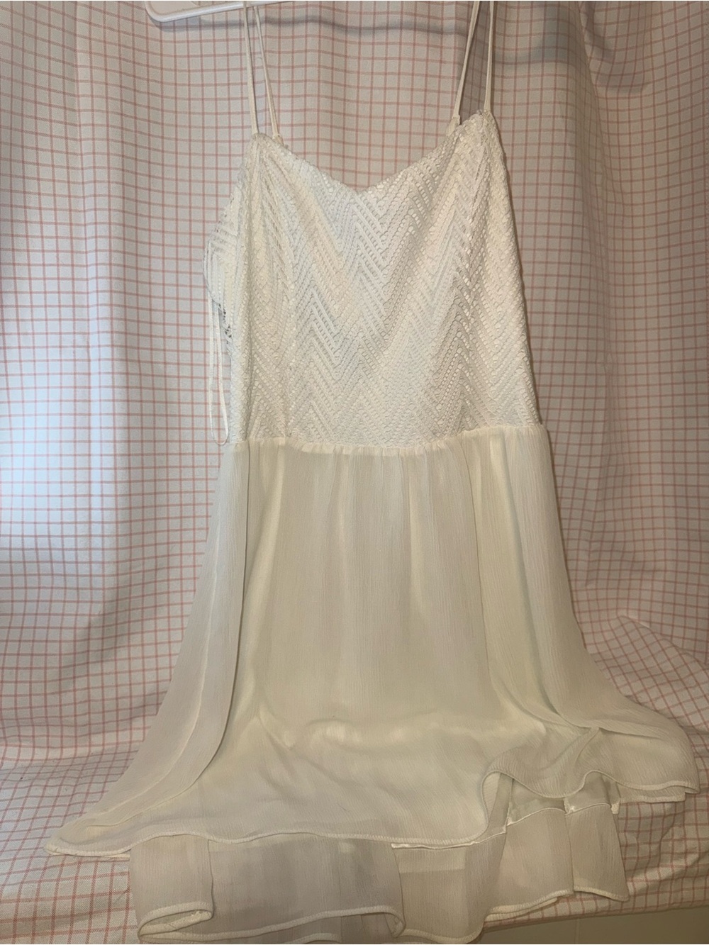 Candie's White Lace Bodice Chiffon Mini Slip Dress